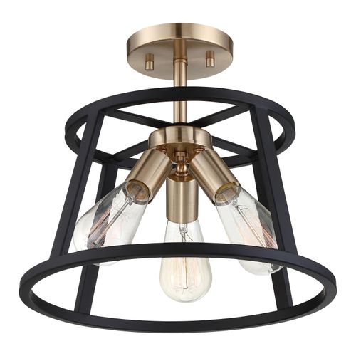 Main product image of Chassis 3 Light Semi-Flush Mount Fixture Copper Brushed Brass Finish w/ Matte Black Frame