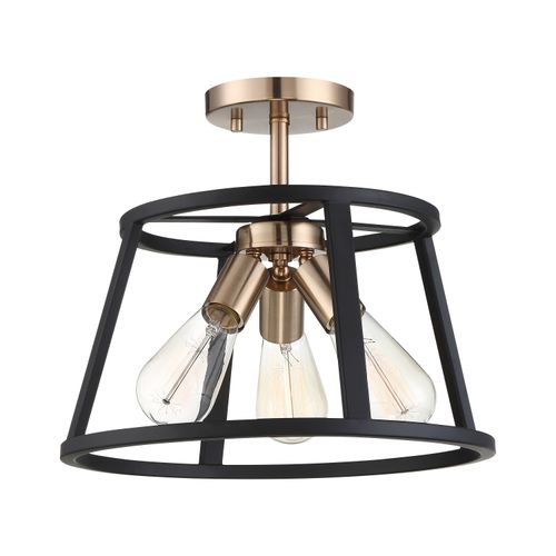 Main product image of Chassis 3 Light Semi-Flush Mount Fixture Copper Brushed Brass Finish w/ Matte Black Frame