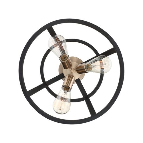 Main product image of Chassis 3 Light Semi-Flush Mount Fixture Copper Brushed Brass Finish w/ Matte Black Frame