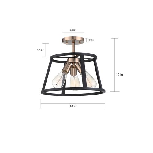 Main product image of Chassis 3 Light Semi-Flush Mount Fixture Copper Brushed Brass Finish w/ Matte Black Frame
