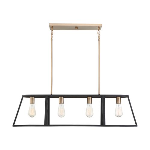 Main product image of Chassis 4 Light Island Pendant Fixture Copper Brushed Brass Finish w/ Matte Black Frame