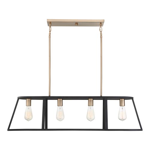 Main product image of Chassis 4 Light Island Pendant Fixture Copper Brushed Brass Finish w/ Matte Black Frame