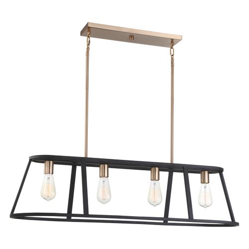 Main product image of Chassis 4 Light Island Pendant Fixture Copper Brushed Brass Finish w/ Matte Black Frame