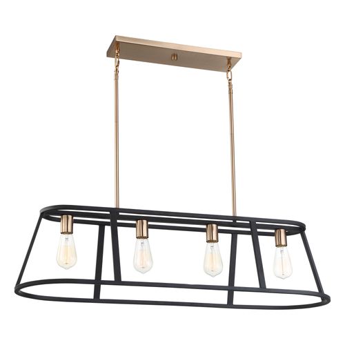 Main product image of Chassis 4 Light Island Pendant Fixture Copper Brushed Brass Finish w/ Matte Black Frame