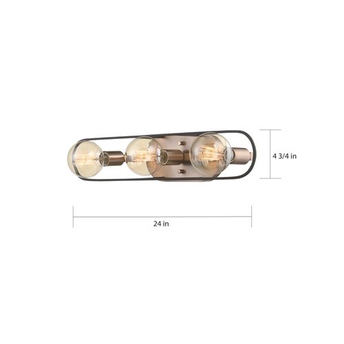 Main product image of Chassis 3 Light Vanity Copper Brushed Brass Finish w/ Matte Black Frame