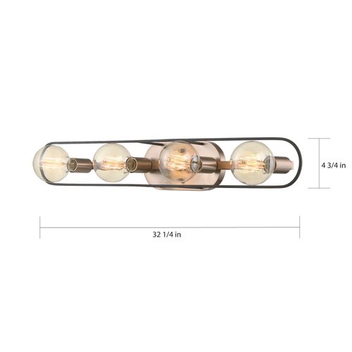 Main product image of Chassis 4 Light Vanity Copper Brushed Brass Finish w/ Matte Black Frame