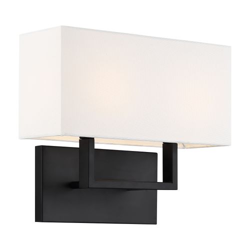 Main product image of Tribeca 2 Light Vanity Aged Bronze Finish w/ White Linen Shade