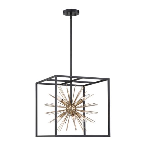 Main product image of Spirefly 6 Light Pendant Fixture Matte Black and Burnished Brass Finish