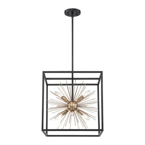 Main product image of Spirefly 6 Light Pendant Fixture Matte Black and Burnished Brass Finish