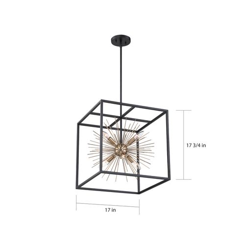 Main product image of Spirefly 6 Light Pendant Fixture Matte Black and Burnished Brass Finish