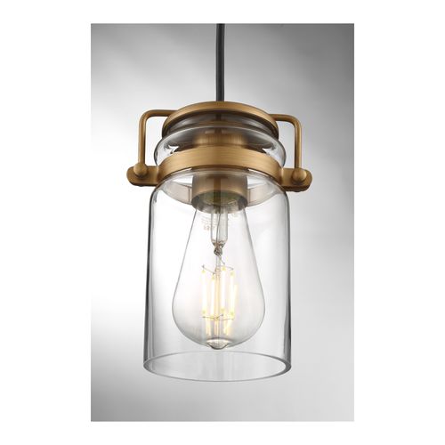 Main product image of Antebellum 1 Light Mini Pendant Fixture Vintage Brass Finish w/ Clear Glass