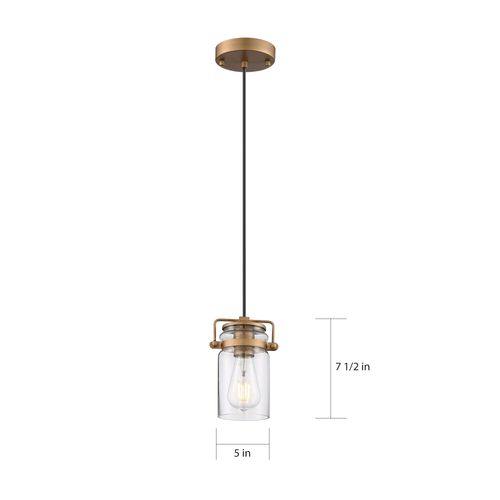 Main product image of Antebellum 1 Light Mini Pendant Fixture Vintage Brass Finish w/ Clear Glass