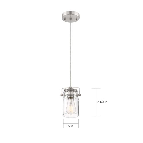 Main product image of Antebellum 1 Light Mini Pendant Fixture Brushed Nickel Finish w/ Clear Glass