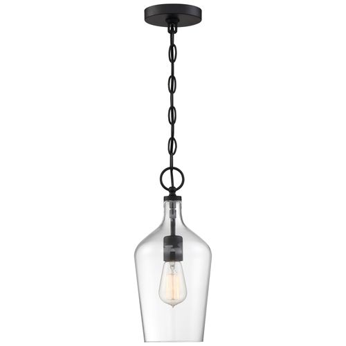 Main product image of Hartley 1 Light Pendant Fixture Matte Black Finish w/ Clear Glass