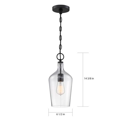 Main product image of Hartley 1 Light Pendant Fixture Matte Black Finish w/ Clear Glass