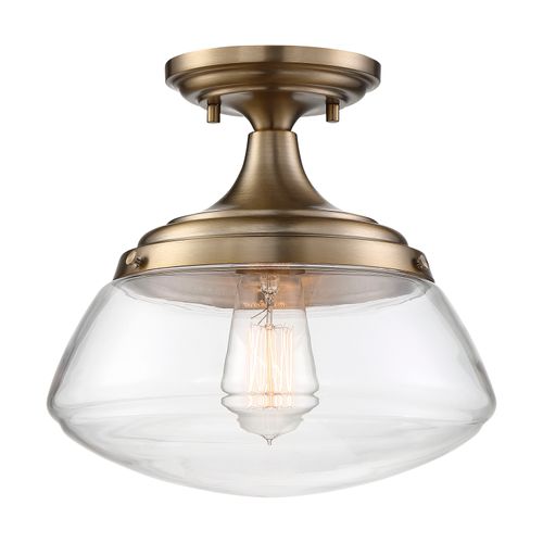 Main product image of Kew 1 Light Semi-Flush Fixture Burnished Brass Finish w/ Clear Glass