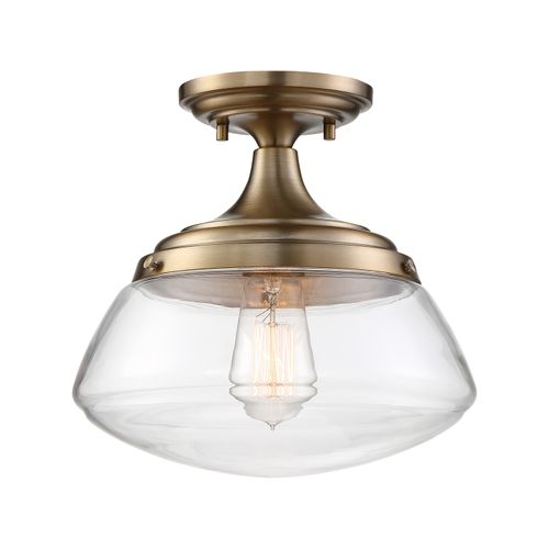 Main product image of Kew 1 Light Semi-Flush Fixture Burnished Brass Finish w/ Clear Glass