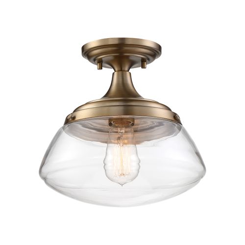 Main product image of Kew 1 Light Semi-Flush Fixture Burnished Brass Finish w/ Clear Glass