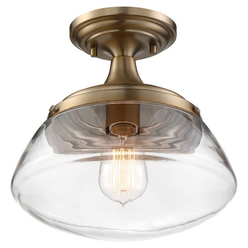 Main product image of Kew 1 Light Semi-Flush Fixture Burnished Brass Finish w/ Clear Glass
