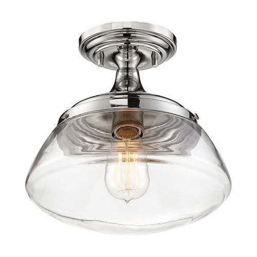 Main product image of Kew 1 Light Semi-Flush Fixture Polished Nickel Finish w/ Clear Glass
