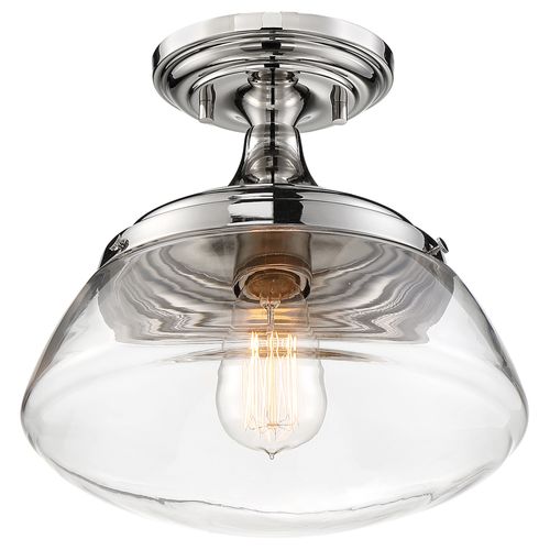 Main product image of Kew 1 Light Semi-Flush Fixture Polished Nickel Finish w/ Clear Glass