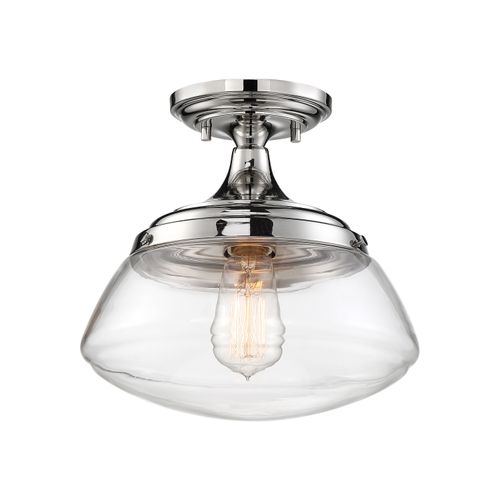 Main product image of Kew 1 Light Semi-Flush Fixture Polished Nickel Finish w/ Clear Glass
