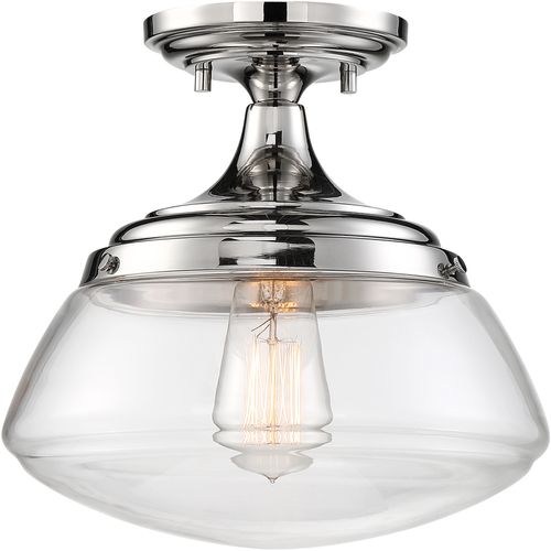 Main product image of Kew 1 Light Semi-Flush Fixture Polished Nickel Finish w/ Clear Glass
