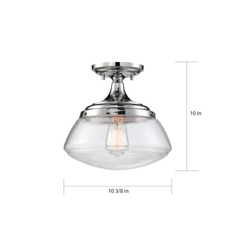 Main product image of Kew 1 Light Semi-Flush Fixture Polished Nickel Finish w/ Clear Glass