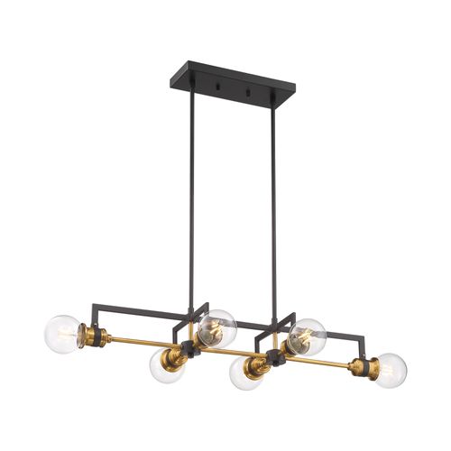 Main product image of Intention 6 Light Island Pendant Fixture Warm Brass and Black Finish