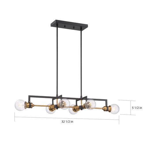 Main product image of Intention 6 Light Island Pendant Fixture Warm Brass and Black Finish