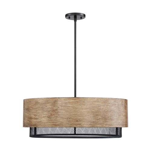 Main product image of Barrique 5 Light Pendant Fixture Black w/ Honey Wood Finish
