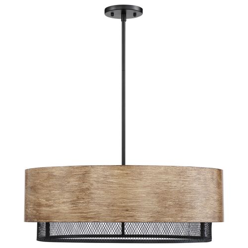Main product image of Barrique 5 Light Pendant Fixture Black w/ Honey Wood Finish