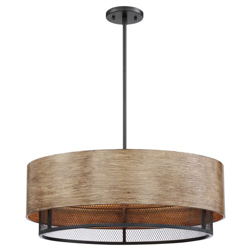 Main product image of Barrique 5 Light Pendant Fixture Black w/ Honey Wood Finish