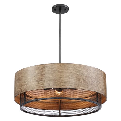 Main product image of Barrique 5 Light Pendant Fixture Black w/ Honey Wood Finish