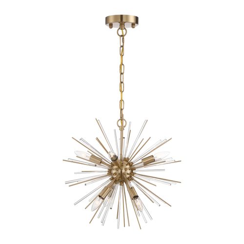 Main product image of Cirrus 6 Light Chandelier Vintage Brass Finish w/ Glass Rods