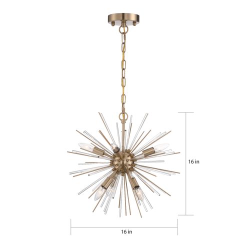 Main product image of Cirrus 6 Light Chandelier Vintage Brass Finish w/ Glass Rods