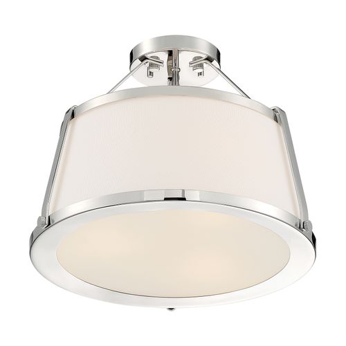 Main product image of Cutty 3 Light Semi-Flush Fixture Polished Nickel Finish w/ White Fabric Shade