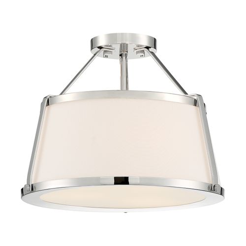 Main product image of Cutty 3 Light Semi-Flush Fixture Polished Nickel Finish w/ White Fabric Shade