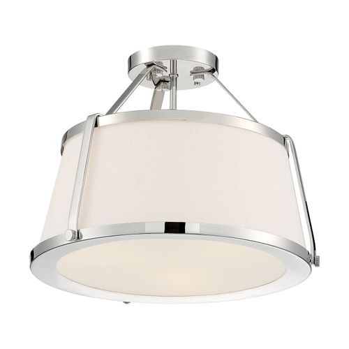 Main product image of Cutty 3 Light Semi-Flush Fixture Polished Nickel Finish w/ White Fabric Shade