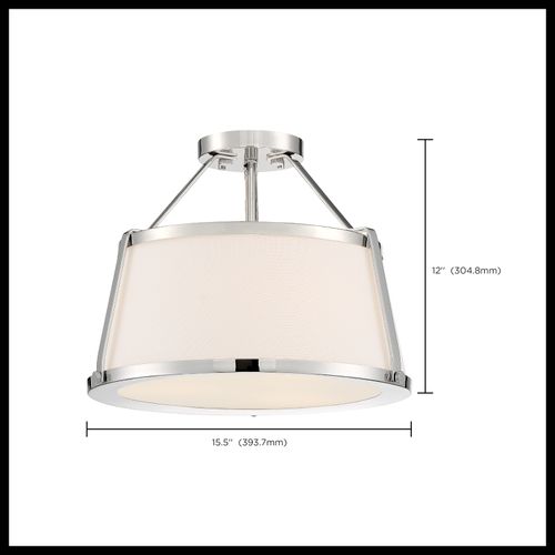 Main product image of Cutty 3 Light Semi-Flush Fixture Polished Nickel Finish w/ White Fabric Shade