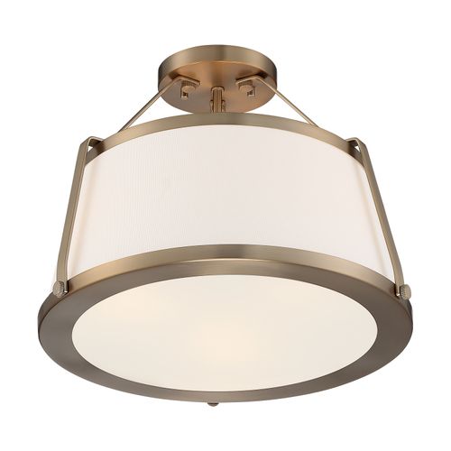 Main product image of Cutty 3 Light Semi-Flush Fixture Burnished Brass Finish w/ White Fabric Shade