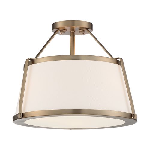 Main product image of Cutty 3 Light Semi-Flush Fixture Burnished Brass Finish w/ White Fabric Shade