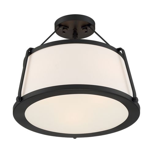 Main product image of Cutty 3 Light Semi-Flush Fixture Matte Black Finish w/ White Fabric Shade