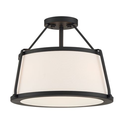 Main product image of Cutty 3 Light Semi-Flush Fixture Matte Black Finish w/ White Fabric Shade