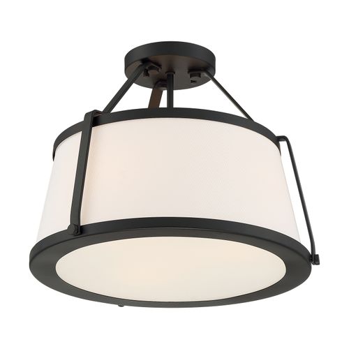 Main product image of Cutty 3 Light Semi-Flush Fixture Matte Black Finish w/ White Fabric Shade