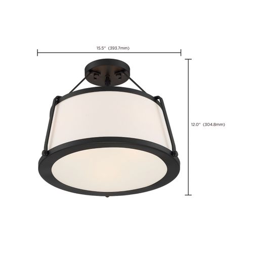Main product image of Cutty 3 Light Semi-Flush Fixture Matte Black Finish w/ White Fabric Shade