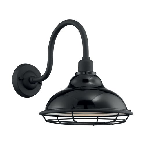 Main product image of Newbridge 1 Light Large Outdoor Wall Sconce Fixture Gloss Black Finish w/ Silver and Textured Black Accents