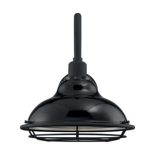 Main product image of Newbridge 1 Light Large Outdoor Wall Sconce Fixture Gloss Black Finish w/ Silver and Textured Black Accents