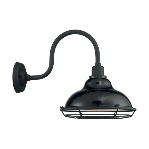 Main product image of Newbridge 1 Light Large Outdoor Wall Sconce Fixture Gloss Black Finish w/ Silver and Textured Black Accents