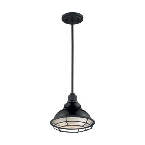Main product image of Newbridge 1 Light Small Pendant Fixture Gloss Black Finish w/ Silver and Textured Black Accents